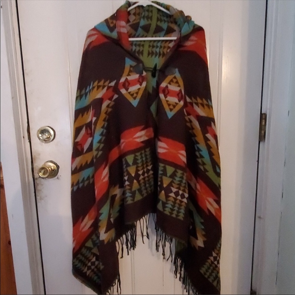 Ladies Western hooded poncho